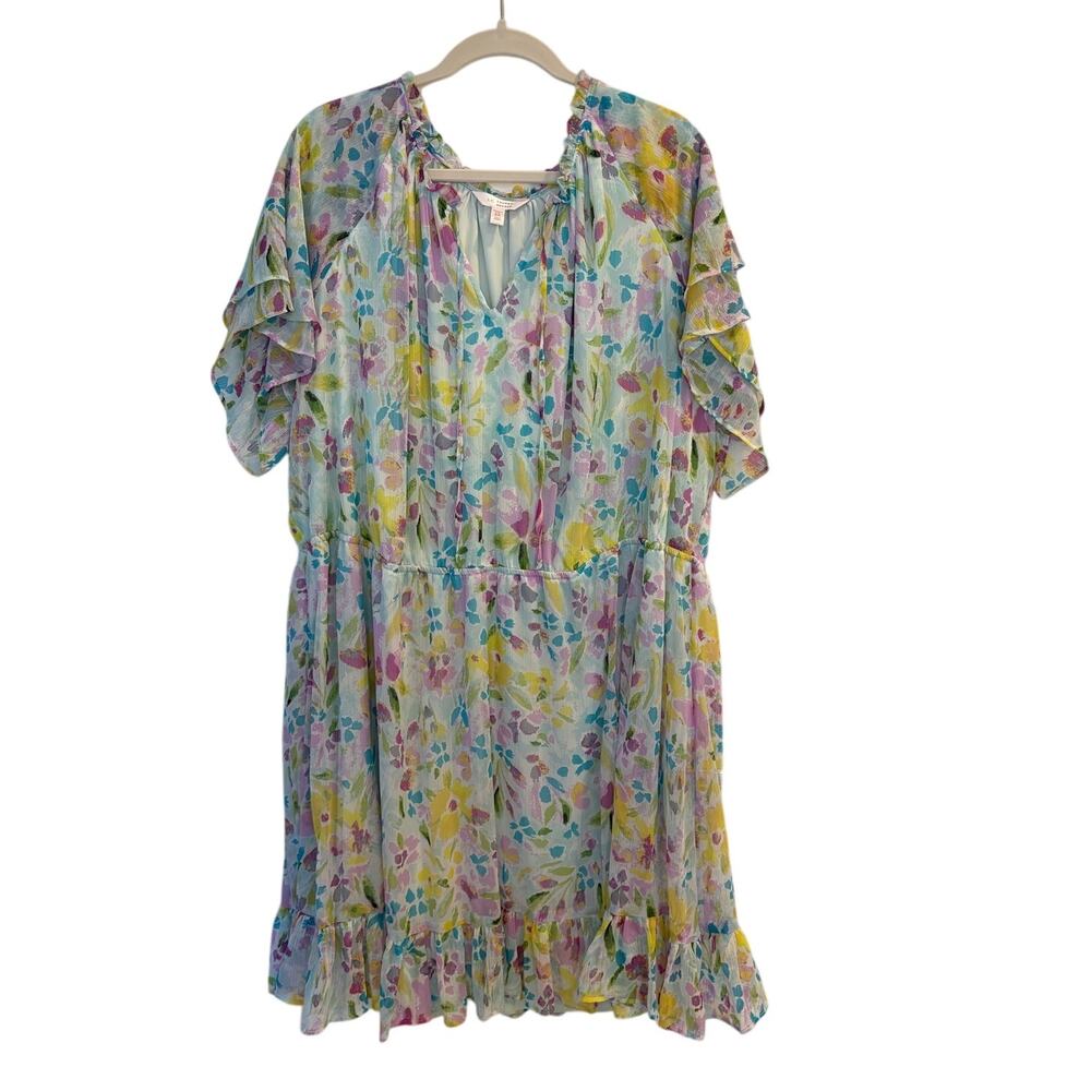 LC Lauren Conrad Floral Chiffon Mini Dress Pastel Ruffle Sleeve Plus Size 3X